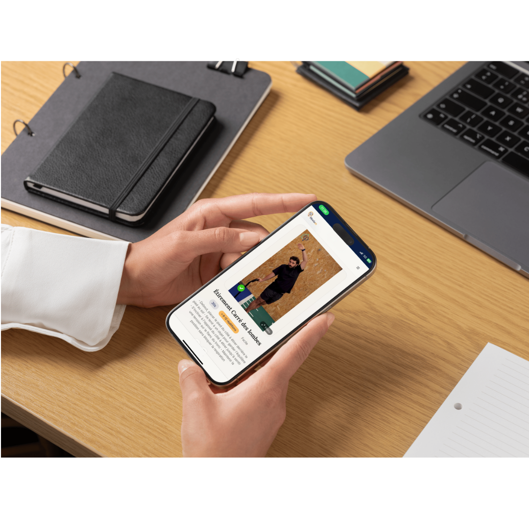 Application Moviom affichant un exercice d'étirement guidé